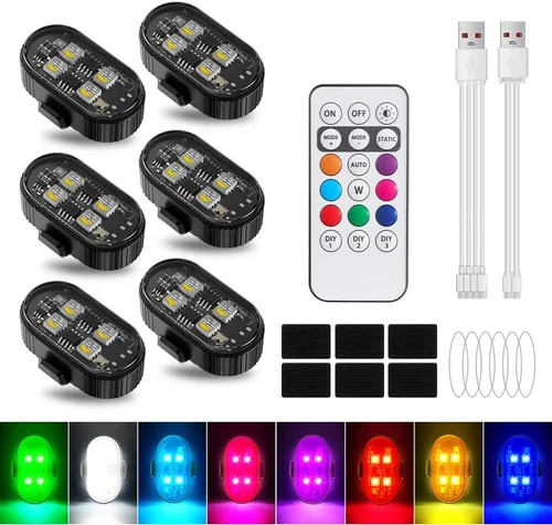 Miniatura 9 de 4 piezas de luces LED estroboscópicas inalámbricas con mando a distancia, 8 colores, 10 modos de iluminación, luz trasera para bicicleta recargable