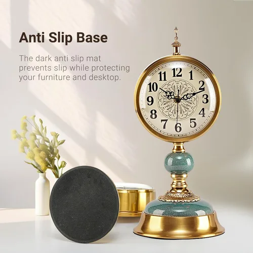 Miniatura 5 de Reloj de mesa vintage de 6 pulgadas, reloj de escritorio antiguo, reloj de aniversario retro con cuerpo de metal y cerámica, relojes de mesa