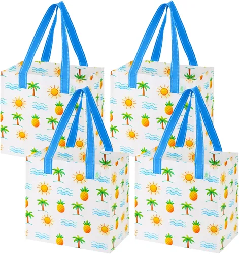 Miniatura 18 de VENO Paquete de 4 bolsas de comestibles reutilizables de Navidad, bolsas de compras resistentes con asas, para carrito de compras con parte inferior