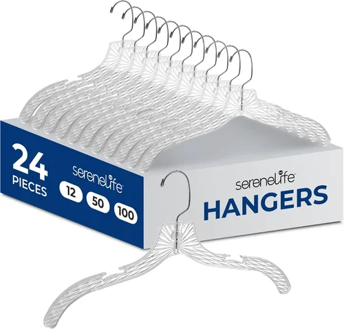 Miniatura 8 de SereneLife 12 Pack de Perchas de Plástico Transparente, Cristal Claro, Antideslizantes con Hombros con Muescas, Ultradelgadas para Ahorrar Espacio