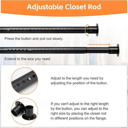 Miniatura 3 de Barras de armario para colgar ropa, barra de armario resistente de 17 a 27 pulgadas, barra ajustable para colgar ropa, barra de cortina de ducha