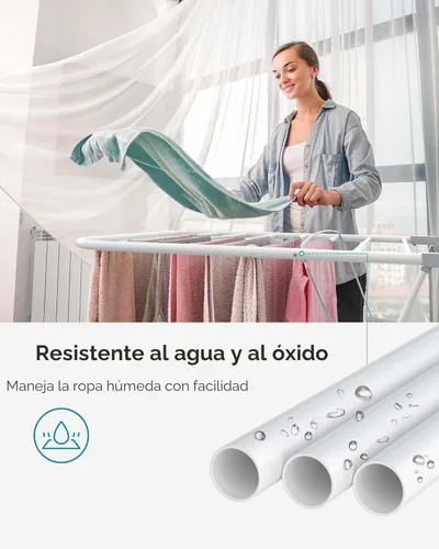 Miniatura 7 de SONGMICS Tendedero para ropa, con clips para calcetines, estante de lavandería de metal, plegable, ahorra espacio, soporte independiente, con 2 alas