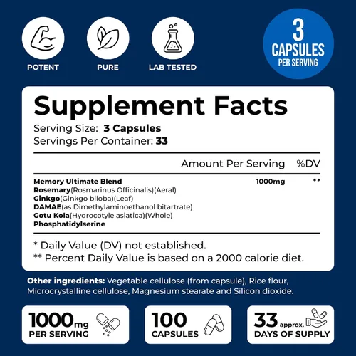 Miniatura 2 de We Like Vitamins Suplemento de fosfatidilserina con Gingko Biloba, Gotu Kola, DMAE – Mejora la concentración, la memoria, la función cognitiva
