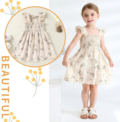 Miniatura 2 de JEELLIGULAR Vestido para niña pequeña, con volantes, sin mangas, con botones, vestido de verano para playa, casual, acampanado, vestido de verano