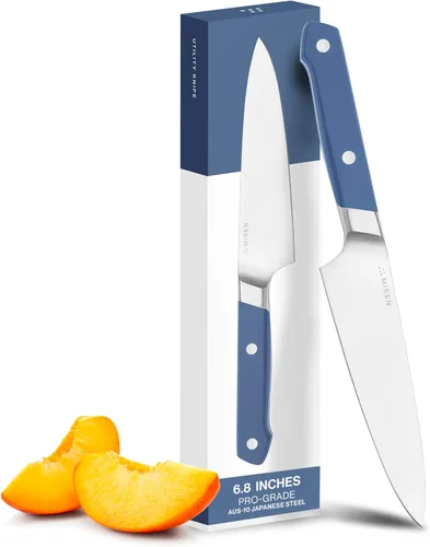 Miniatura 9 de Misen - Cuchillo utilitario de 5.5 pulgadas – Acero inoxidable AUS-10 japonés de alto carbono – Hoja híbrida alemana y japonesa – Cuchillo de cocina