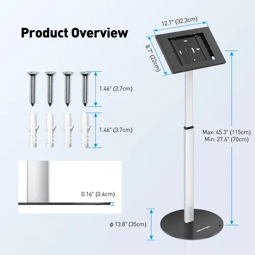 Miniatura 8 de AboveTEK Soporte de piso antirrobo para iPad, soporte de tableta de quiosco de seguridad robusto, soporte seguro ajustable en altura con mecanismo