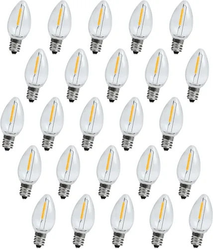 Bombillas LED de repuesto C7 E12 de 0.6 W equivalentes a 7 W, blanco cálido de 2700 K para exteriores e interiores, lámparas de sal de árbol de C7
