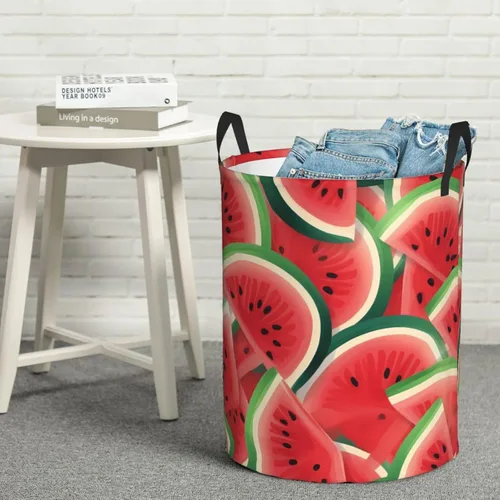 Miniatura 8 de Watermelon Slice print Circular Hamper Waterproof Storage Bin Organizer Basket Laundry Hamper With Handles For Clothes Toys Small