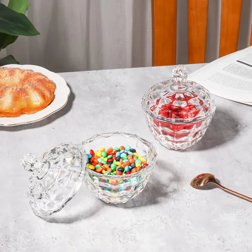 Miniatura 2 de ComSaf Plato de cristal para dulces con tapa, tarros pequeños de 9 onzas con tapa para escritorio de oficina, plato de dulces cubierto