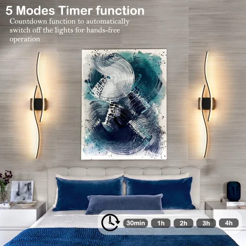 Miniatura 5 de Juego de 2 lámparas de pared enchufables modernas Daunton, luz de pared LED regulable dorada con control remoto, 3CCT ajustable y función