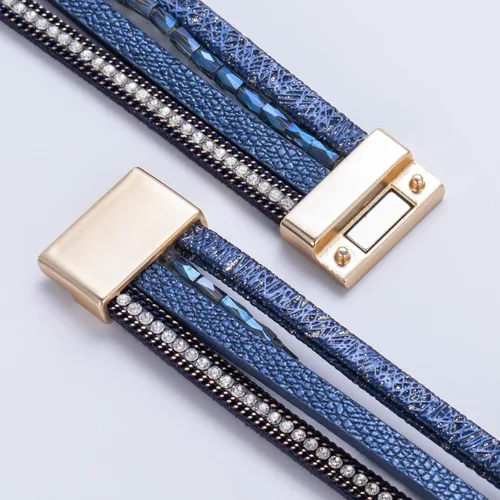 Miniatura 90 de FANCY SHINY - Pulsera de cuero estilo bohemio, pulsera de cuentas de cristal con cierre magnético, regalos de joyería para mujer