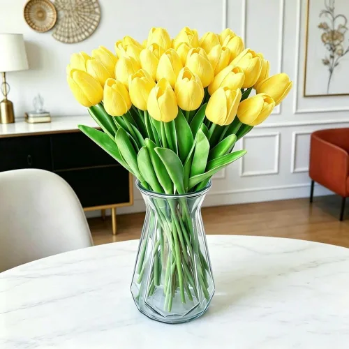 Miniatura 18 de Tulipanes falsos de PU de tacto real, flores artificiales, 10 piezas, arreglo floral, ramo para decoración de hogar, oficina, boda (blanco)