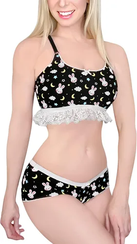 Miniatura 2 de Littleforbig Lacy Trim Women Nightwear Strap Sleepwear Cami Top Shorts Lingerie Bralette Loungewear Set - Snuggle Bunny