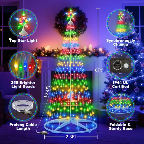 Miniatura 2 de Árbol de Navidad iluminado con conos, 250 luces LED de 1.8 m con 11 modos de iluminación, temporizador, control remoto, árbol artificial de Navidad
