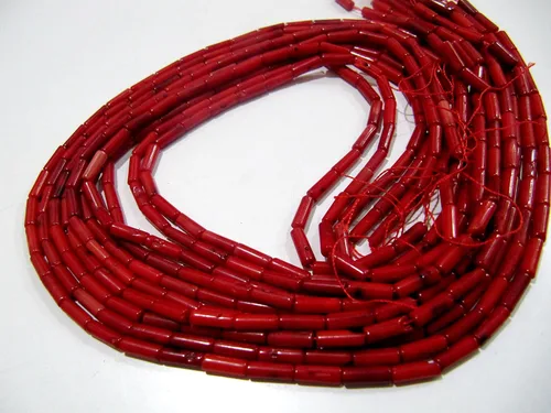 Miniatura 4 de Cuentas de coral rojo perforadas largas de calidad muy agradable, cuentas de coral rojo fuego en forma de tubo, tamaño 0.157 x 0.315 in disponible