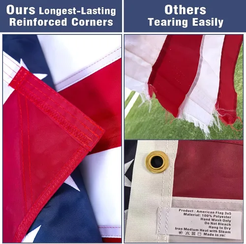 Miniatura 4 de Bandera estadounidense de 5 x 8 pulgadas para exteriores, de nailon reforzado resistente con estrellas bordadas, rayas cosidas, ojales de latón
