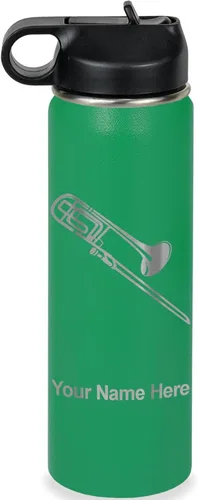 Miniatura 35 de LaserGram Botella de agua personalizada, trombón, acero inoxidable de doble pared aislada al vacío con popote superior, regalo grabado personalizado