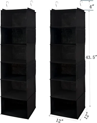 Miniatura 3 de BrilliantJo Organizador colgante de armario con 6 estantes, paquete de 2 unidades de almacenamiento colgante con 4 bolsillos laterales para ropa y 6