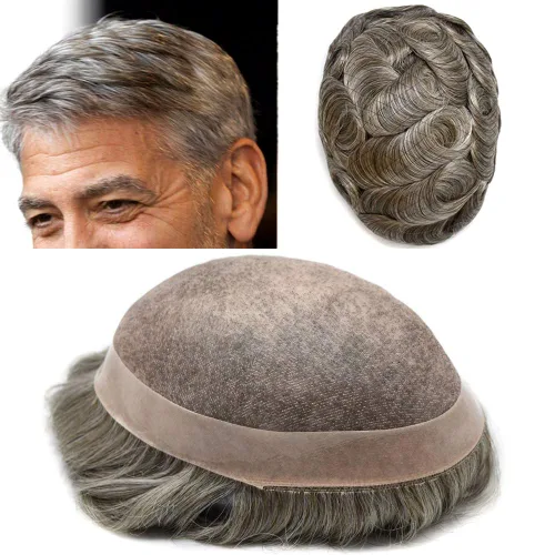 Miniatura 29 de Toupee Pieza de pelo para hombres Sistema de reemplazo de cabello Cabello humano real Mono Toupee fino para hombres Piezas de pelo Hombres Toupee