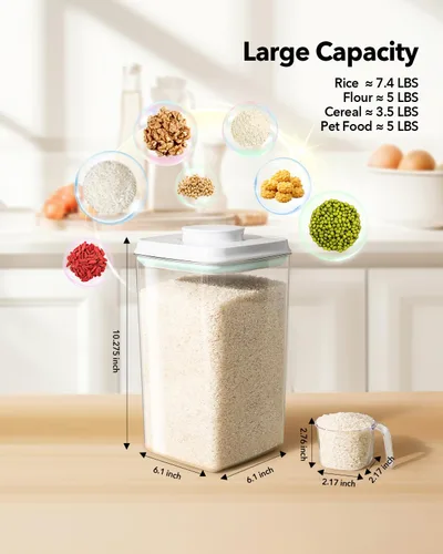 Miniatura 6 de Ankou Recipiente hermético de almacenamiento de alimentos con tapa y cuchara de 4.4 fl oz, 4 L/4.2 cuartos de galón sin BPA, contenedor de arroz