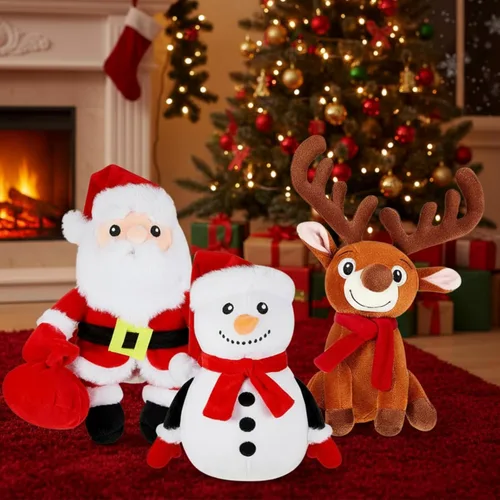 Miniatura 8 de Poen Juego de 3 Animales de Peluche Navideños de 11 Pulgadas, Papá Noel, Muñeco de Nieve, Reno, Almohadas de Felpa, Juguetes de Muñecos de Peluche