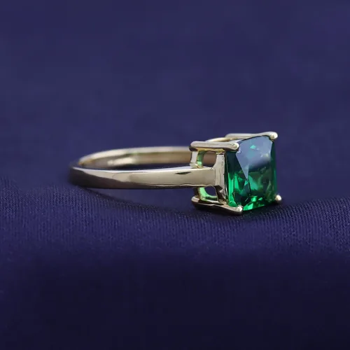Miniatura 4 de AFFY Anillo de compromiso solitario de esmeralda verde simulada de corte cojín de 0.276 in para mujer, en oro de 14 quilates sobre plata esterlina