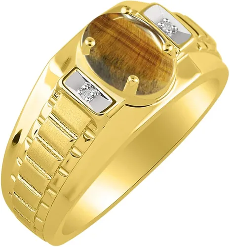 Miniatura 3 de Rylos Anillos de oro amarillo de 14 quilates para hombre, estilo clásico de diseñador de 0.315 x 0.236in, piedras preciosas ovaladas y auténticas