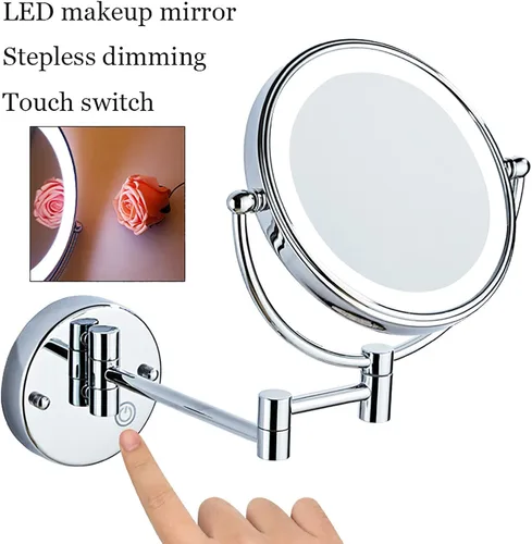 Miniatura 4 de Espejo de maquillaje LED con luces y aumento de 10 aumentos, espejo de tocador montado en la pared, redondo, de doble cara, con brazo extensible
