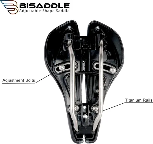 Miniatura 11 de BiSaddle SRT 2.0 - Sillín de bicicleta ajustable sin nariz con rieles de titanio, ajuste personalizado, cómodo, negro con detalles grises