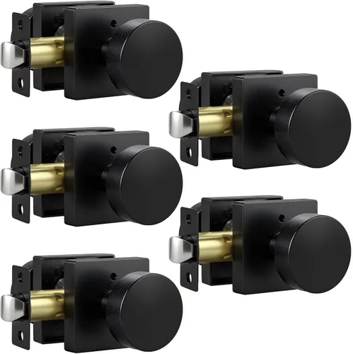 Miniatura 14 de Knobonly Paquete de 6 pomos de puerta negros para dormitorio y baño, pomos de puerta de privacidad interiores con cerradura, pomos de puerta