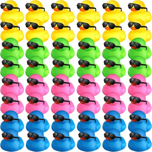 Chivao 48 piezas de mini patos de goma con gafas de sol a granel de regalo de pato pequeño juguete para vacaciones crucero fiesta cumpleaños