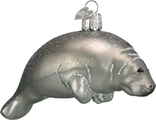 Old World Christmas - Adorno de vidrio soplado de manatí para árbol de Navidad, decoración festiva artesanal, colección marina