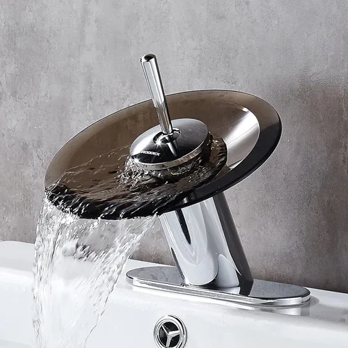 Miniatura 12 de Grifo de baño cascada de latón macizo de vidrio de una sola manija de un solo agujero lavabo lavabo grifo de baño, corto, bronce aceitado Bronce