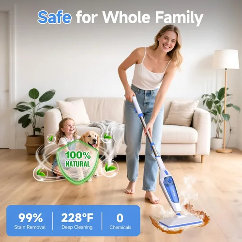 Miniatura 5 de SENMO Trapeador de vapor, limpiador de vapor desmontable 14 en 1 para el hogar y el piso, 1300 W, 228 °F, vaporizador multiusos de limpieza profunda