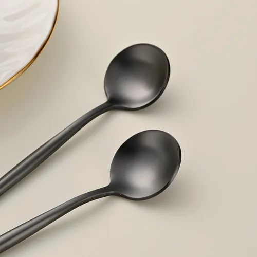 Miniatura 6 de 5.1 Pulgadas Cuchara de Té Satinada Negra SS18/10, Juego de 4 Mini Cucharas de Café de Acero Inoxidable, Cuchara de Té Pequeña, Cucharas Demitasse
