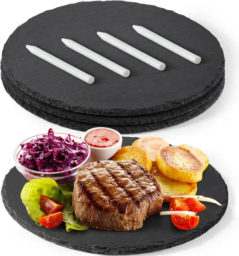 GOH DODD Juego de 3 tablas grandes de pizarra para quesos de 12 pulgadas, tableros de charcutería, platos de pizarra de piedra, grabado con láser