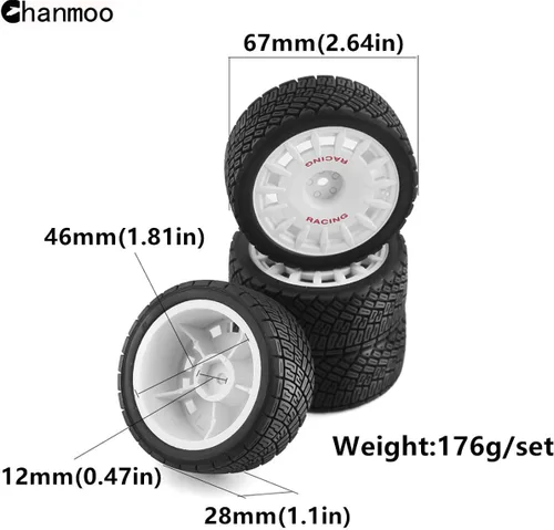 Miniatura 2 de 1/10 Llantas de coche de rally RC en carretera, llantas hexagonales de plástico de 0.472 in, llantas compatibles con autos de carreras a escala 1/10