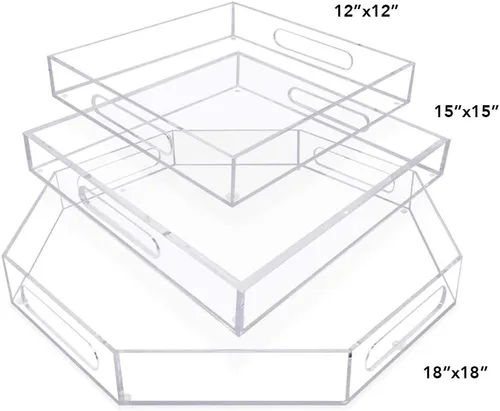 Miniatura 6 de Isaac Jacobs Bandeja de acrílico transparente para servir (12 x 12) con asas recortadas, a prueba de derrames, organizador apilable, ahorra espacio