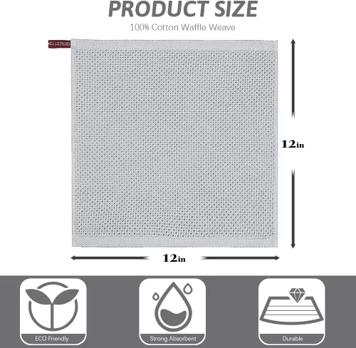 Miniatura 2 de Nialnant Trapos de limpieza 100% algodón, paquete de 6 paños de cocina de tejido gofre, trapos súper absorbentes para lavar platos, gris claro, 12 x