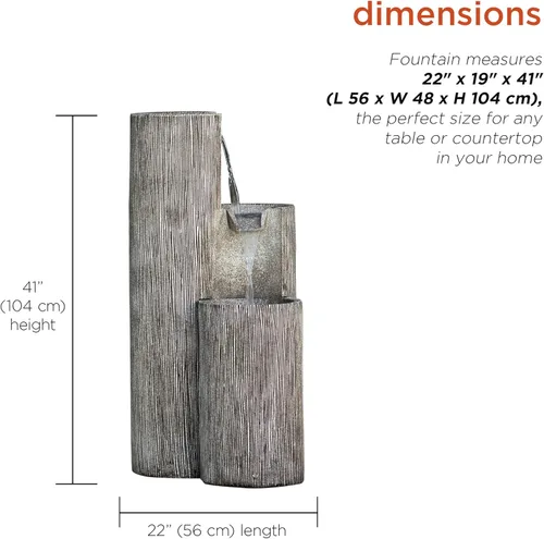 Miniatura 3 de Alpine Corporation GIL1482 - Fuente de agua de piedra envejecida de 3 niveles para exteriores de 41 pulgadas con aspecto de piedra natural, Gris