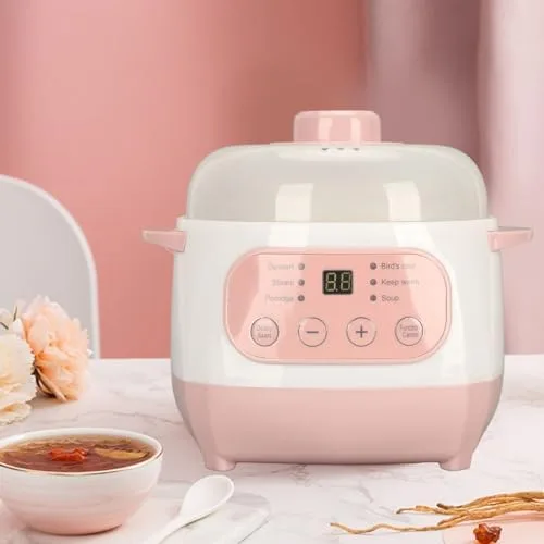 ZJchao Olla eléctrica para estofado, 1 L, 200 W, eléctrica, inteligente, de cerámica, gachas de avena, mini olla de cocción lenta, antiquemaduras en