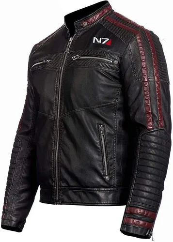Miniatura 2 de N7 Mass Effect 3 Street Fighter Cafe Racer - Chaqueta de piel negra para hombre