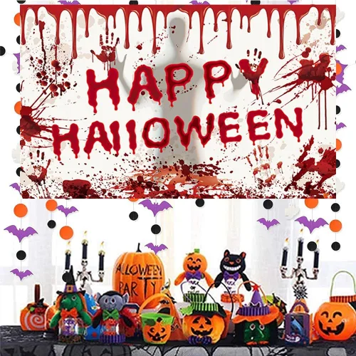 Miniatura 3 de Telón de fondo de Feliz Halloween, 70.87 x 43.31 pulgadas, decoración de fiesta aterradora, suministros de decoración para patio