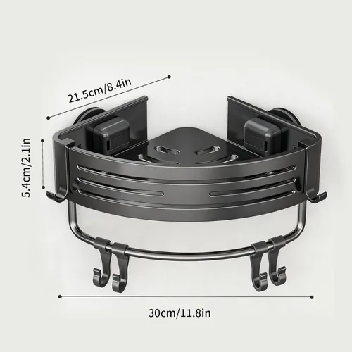 Miniatura 3 de Organizador de ducha esquinero de aluminio inoxidable, estante triangular a presión para instalar con ganchos, organizador de ducha de baño