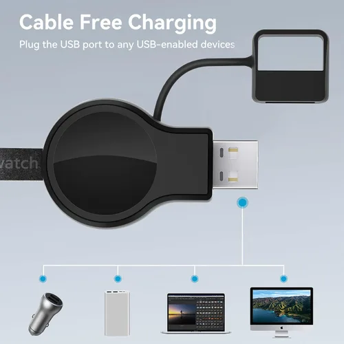 Miniatura 4 de LVFAN Cargador para Apple Watch, cargador portátil para iWatch, cargador inalámbrico USB de carga rápida, cargador magnético inalámbrico de viaje