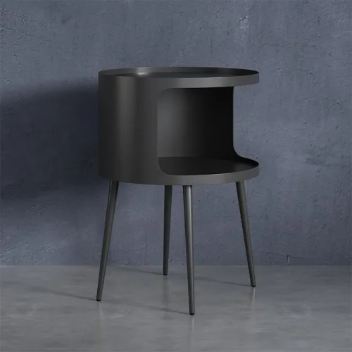 Miniatura 2 de Mesa auxiliar moderna, mesa redonda con almacenamiento abierto, mesa de noche de metal, mesa de cabecera para sala de estar, dormitorio redondo negra