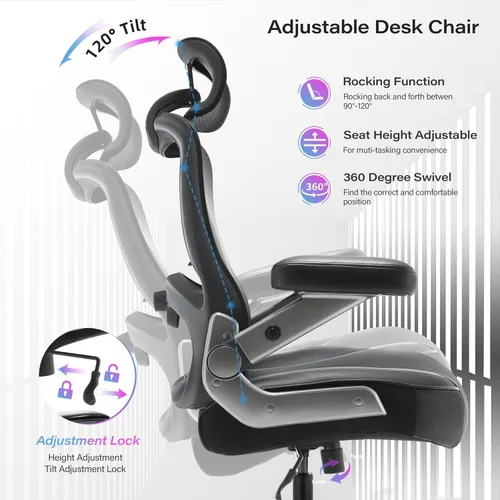 Miniatura 7 de Silla de oficina grande y alta, 600 libras con brazos abatibles 3D, reposacabezas ajustables, ruedas grandes resistentes, silla de escritorio negro