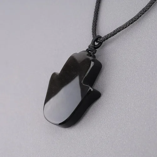 Miniatura 6 de COAI Hamsa - Collar de obsidiana negra para hombre y mujer