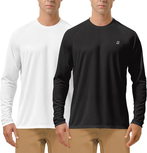 Miniatura 21 de Roadbox Camisas de Protección Solar UV UPF 50+ para Hombres Manga Larga SPF Rash Guard para Pesca Senderismo Natación Correr 2 Pack - blanco