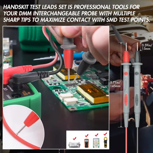 Miniatura 3 de Juego de cables de prueba de multímetro eléctrico con pinzas de cocodrilo, gancho de prueba, sondas de prueba, cables kit profesional 1000V 10A